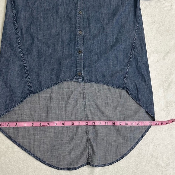 Eileen Fisher Blue Chambray Denim Asymmetrical Long Sleeve Shirt - Picture 7 of 14